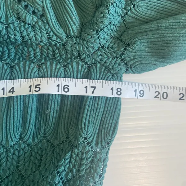 Free People Fire Island Blouse‎ Crochet Top 3/4 Sleeve Knit Green size M Boho - Image 11