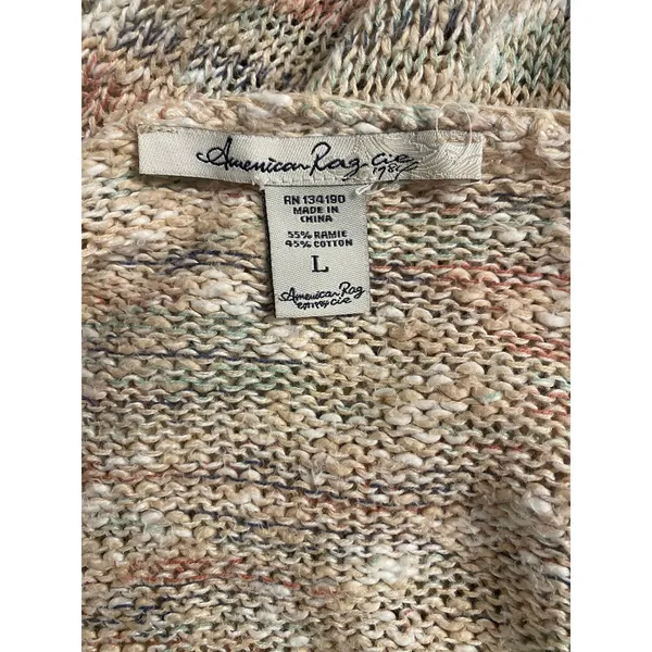 American Rag Fringe Knit Poncho Sweater Ramie Cotton Boho Western Festival LG - Image 4