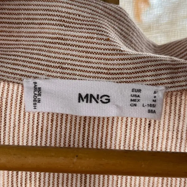 MNG Women's 100% Linen Brown Striped Mini Dress Size 6 - Image 4