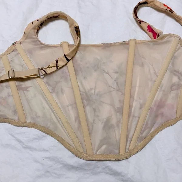 Out From Under Urban Outfitters Corset Top Tan Floral Small‎ S Bustier Coquette - Image 5
