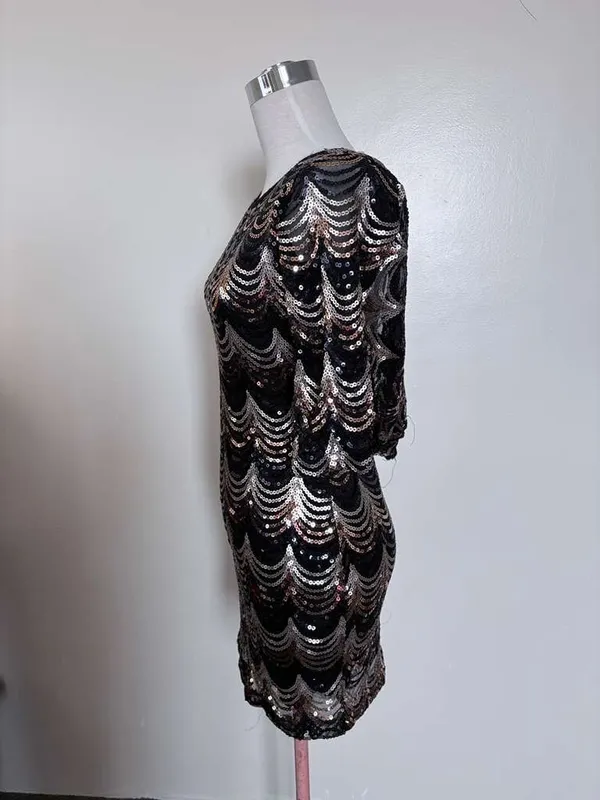 vintage Windsor Black Dress with Rose Gold & Silver Sequins - Image 2