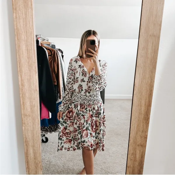 Farm Rio x Anthropologie Anabela Smocked Floral Dress Size XS - Image 3
