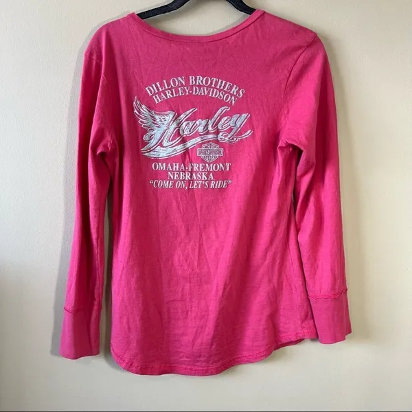 ✨ Harley Davidson Women’s Pink‎ Long Sleeve Top Omaha Nebraska Small - Image 5