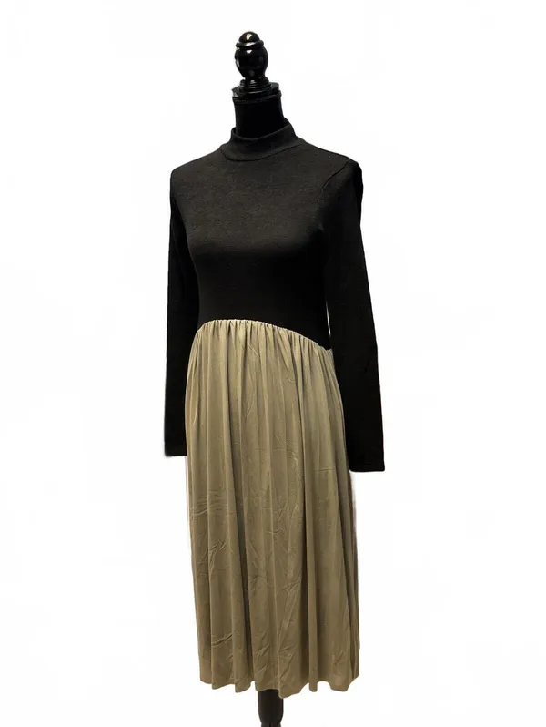 NWT Zara Black Turtleneck Knit Top Taupe Pleated Midi Dress Mixed Media Size M - Image 3