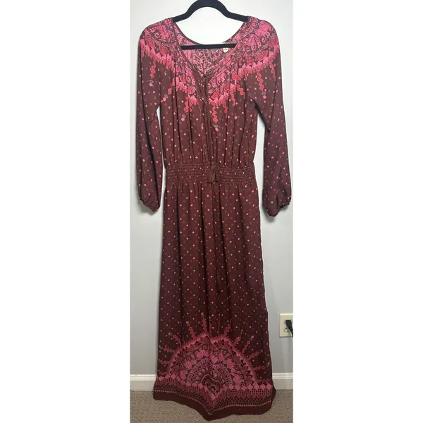Chelsea‎ & Violet Small Womens Maxi Dress Long Sleeve Burgundy Boho Peasant - Image 12