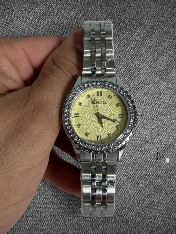 Invicta Silver-Tone Crystal Bezel Yellow Dial Bracelet Watch - Brand New - Image 8