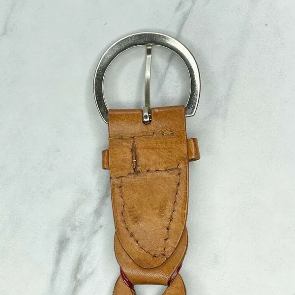 Brown Woven Leather Belt Red Laced Accents Silver Buckle Small/Medium (S/M) ✨ - Image 6