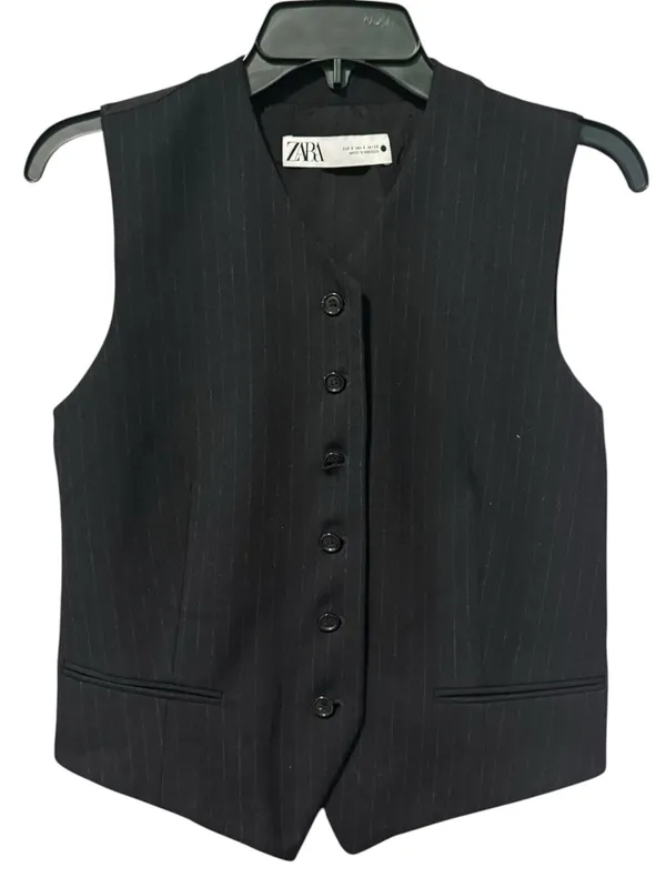 ZARA Pinstripe Vest S 17.5” p2p Black - Image 2