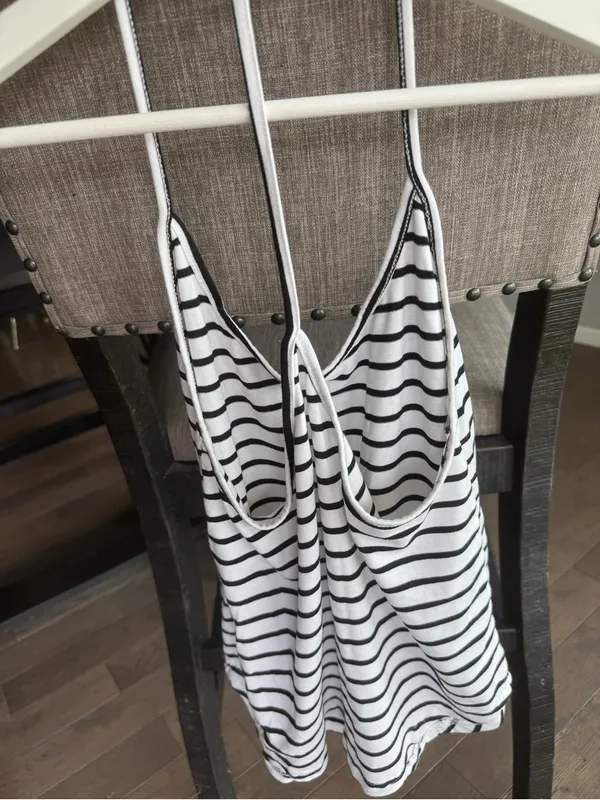 Women’s Striped White & Black Spaghetti Strap Tank Top - Image 3