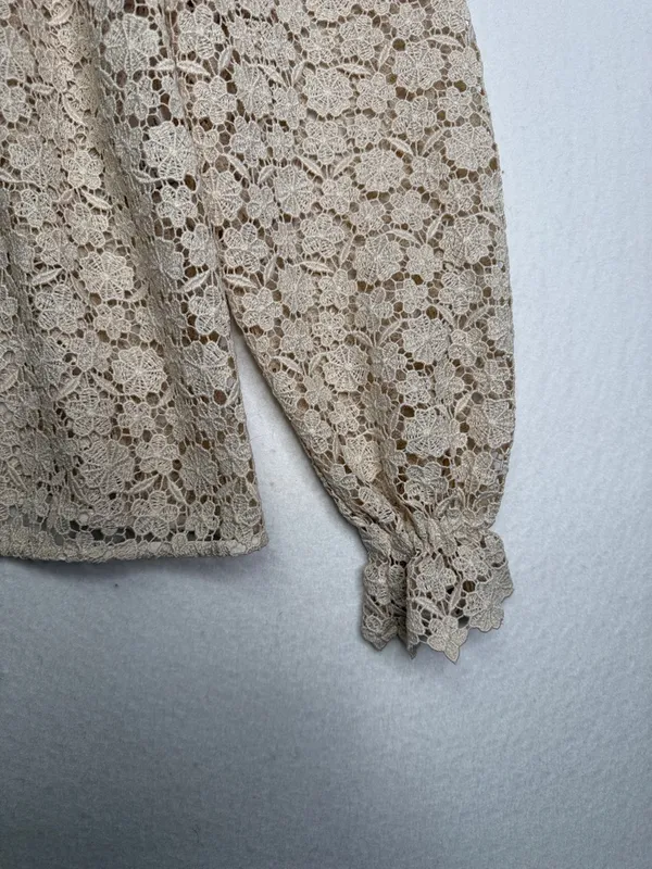 Sézane Elegant Jordyna Cream Floral Lace Longsleeve Ruffle Blouse | 34 - Image 3