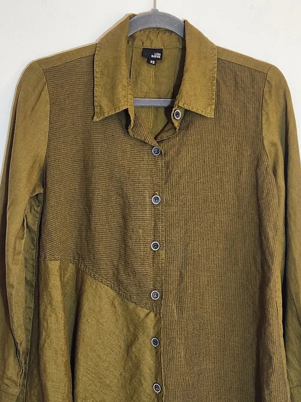Lisa Bayne Olive Green Linen Asymmetrical Hem Tunic Size XS - Image 2