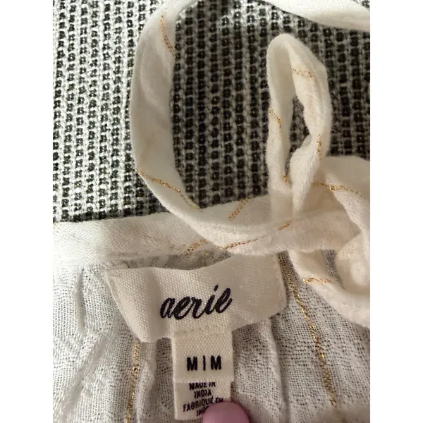 Aerie Womens White Gold Metallic Stripe Tiered Babydoll Cami Tank‎ Top Medium - Image 6