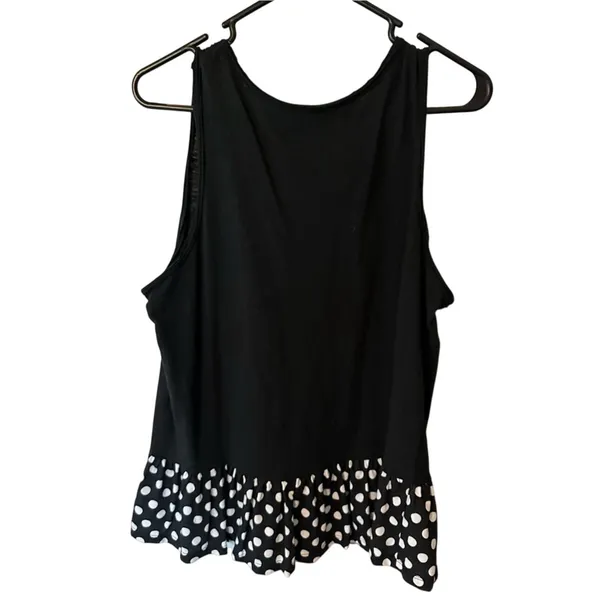 Disney Parks Embroidered Minnie Mouse Black White Polka Dot Tank w Ruffled Hem L - Image 5