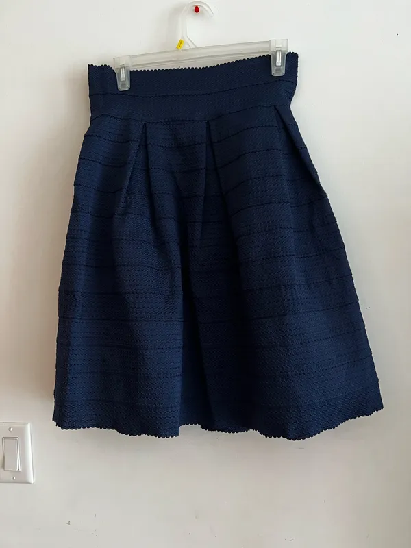 New York & Company Navy Textured A-Line Midi Skirt Size M NWT - Image 3