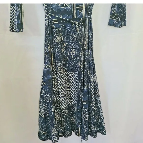 Chelsea and Theodore dress Small Blue White Fit Flare tie waist Cotton‎ - Image 2