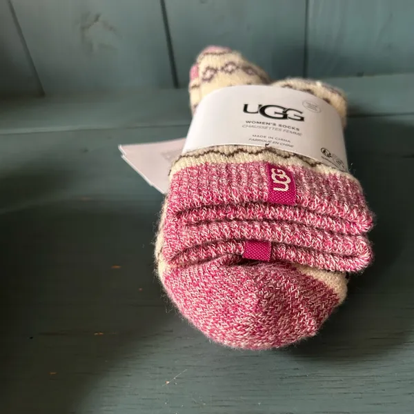 UGG Cream & Pink Fair Isle Wool-Blend Casual Socks (New) - Image 7