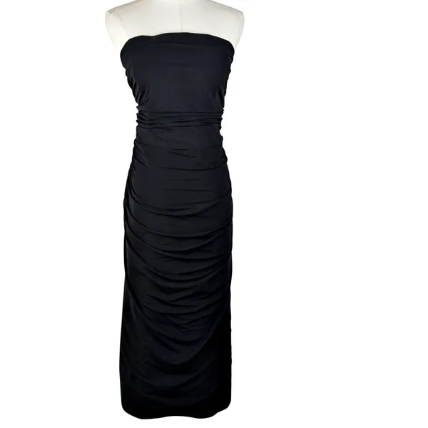 AnthropologieStrapless Black Mesh Midi Dress LBD Minimal Holiday - Image 4
