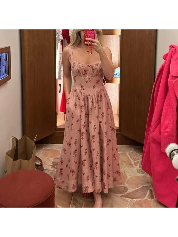 Reformation Bailia Linen Dress in Tea Time Pink - Image 3