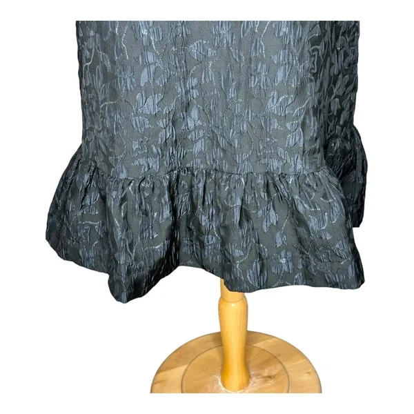 Scoop Mini Dress Women Large Black Blue Metallic‎ Floral Jacquard Mock Neck Tie - Image 10