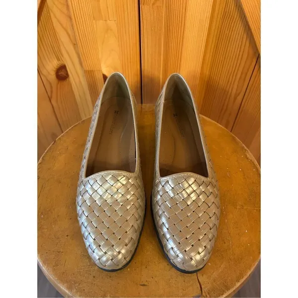 Naturalizer Woven Brazil Leather Ballet Flats Loafers Shoes Womens 7.5N Pewter - Image 2