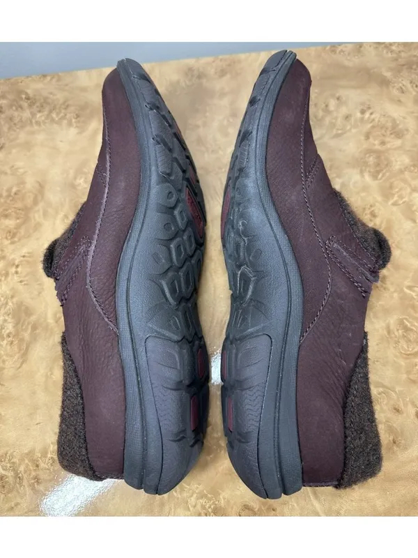 Merrell Andorra Womens 8.5 Burgundy Leather Wool Slip On Walking Shoes - Image 6
