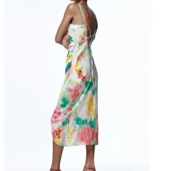 Zara NWT Womens XS Slip Sundress Asymmetrical Cowl Neck Floral Satin Sleeveless - Image 6