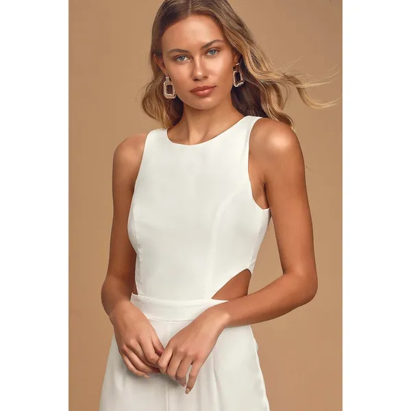 NWT Lulus Moments to Remember White Sleeveless Wide-Leg Cutout Jumpsuit Classy M - Image 5