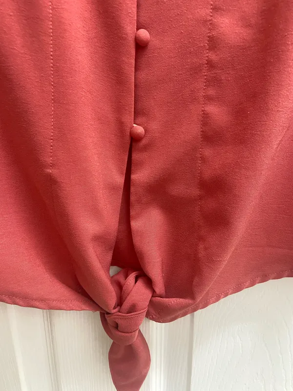 Plus Size V-Neck Tie-Front Blouse in Terracotta - Image 6