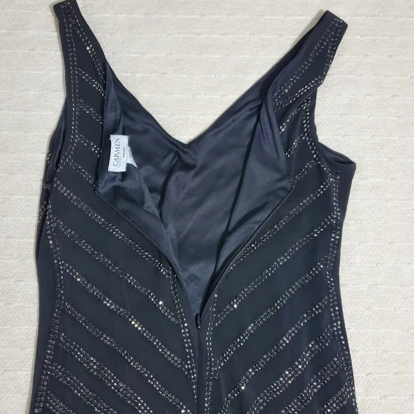 Carmen Marc Valvo Black and Silver Studded Bodycon Dress Size L‎ - Image 3