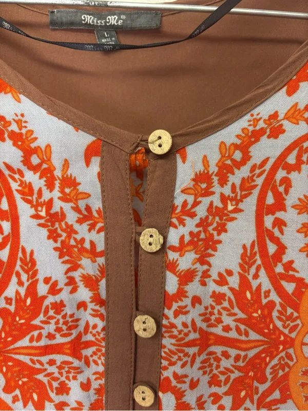 Miss Me Women's Sz L Boho Paisley Western Tunic Drawstring Waist Lined Top - Image 2