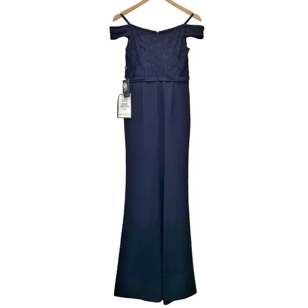 NWT Adrianna Papell Size 2 Navy Lace Off Shoulder Mermaid Formal Gown Dress - Image 5