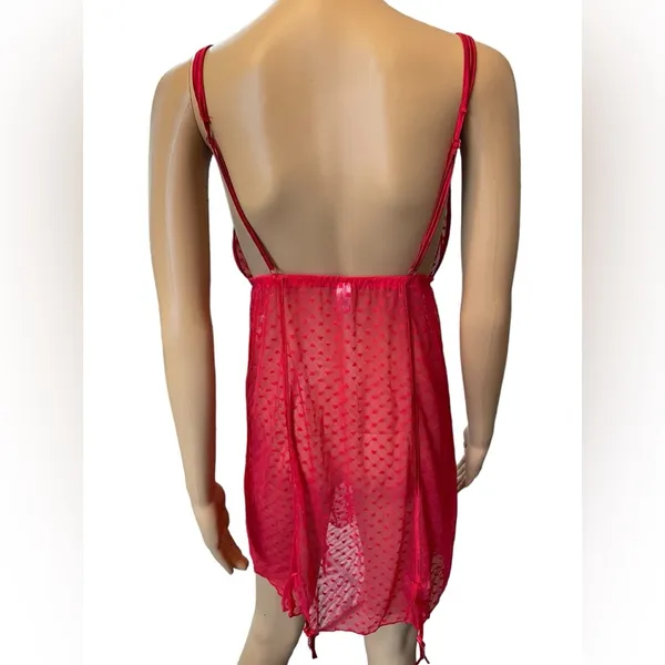 Delta Burke Plus Size Red Sheer Romantic Coquette Heart Print Lingerie Min Dress - Image 6