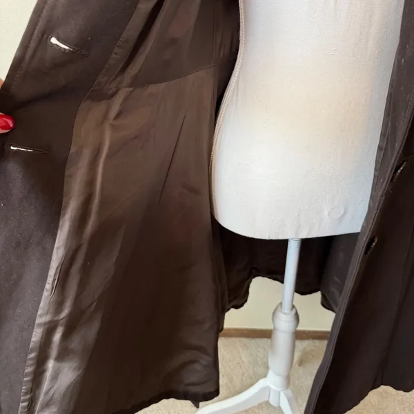 Zara Women 100% Cotton Trench Coat L Brown Sequin Belt Ruffle Collar Classic - Image 9
