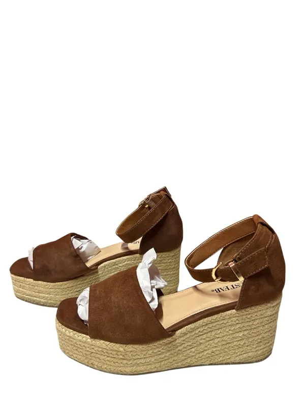 JustFab Weekend Days brown suede espadrille platform wedge sandals. Size 8 - Image 3