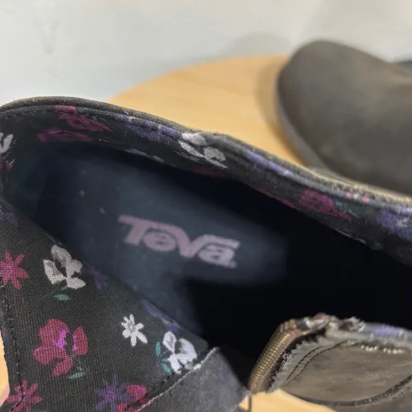 Teva‎ Foxy Ankle Boots Women 7 Olive Leather Waterproof Floral Stacked Heel - Image 7