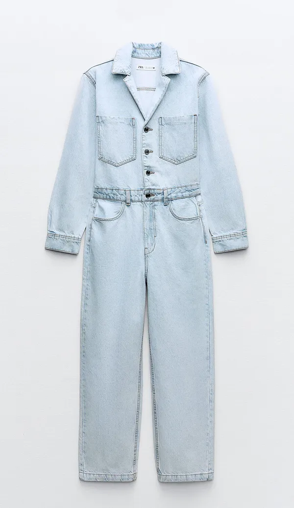 Zara jumpsuit romper onesie denim jeans light blue - Image 6