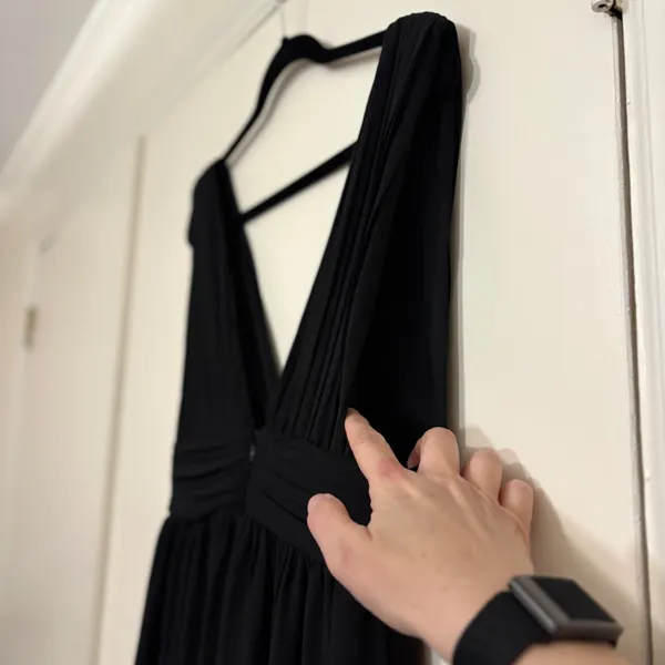 Lulus Black Deep V Neck‎ Empire Waist Maxi Dress Slit Size S - Image 6