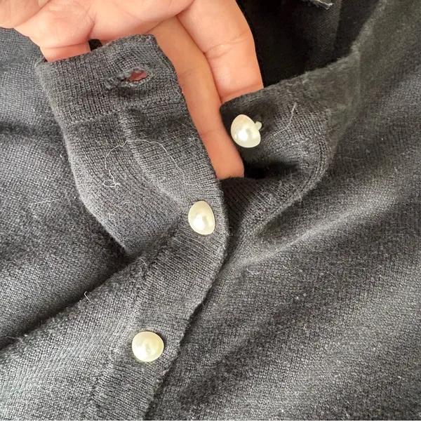 Karl Lagerfeld Black  pearl Button-Up Cardigan medium - Image 3