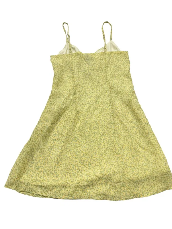 Divided Yellow Green Floral Mini Dress Sundress Tie Front Cutout X-Small Women's - Image 3