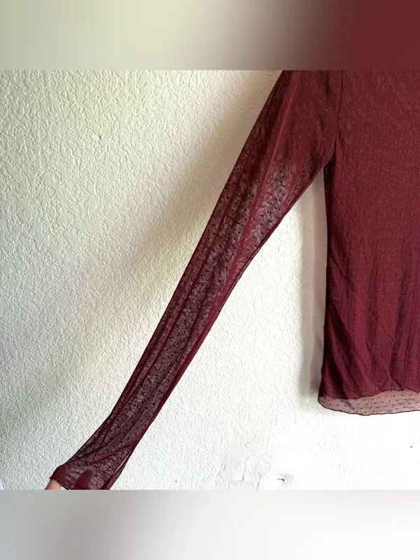 NWT Free People Womens Shirt Sheer Dotted Long Sleeve High Neck Size Small - Image 5