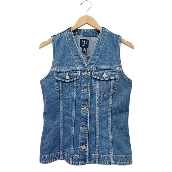 Vintage GAP Denim Vest Y2K Blue Jean Button Front Fitted Western Boho Size Small - Image 2