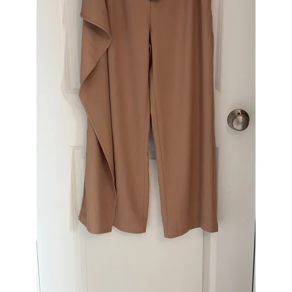 Halara Tan Asymmetrical Ruffle Wide Leg Trousers Pants Small Petite NWT 8YZ5V - Image 4
