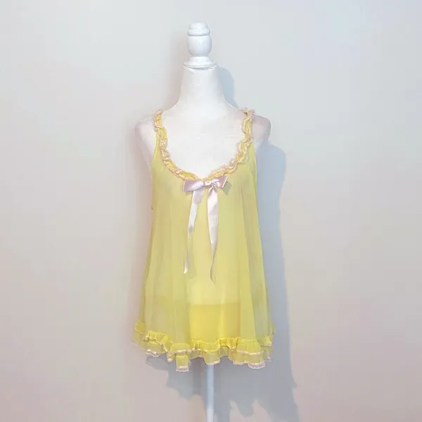 Victoria's Secret Yellow & pink Sheer Chemise & panty - Image 2