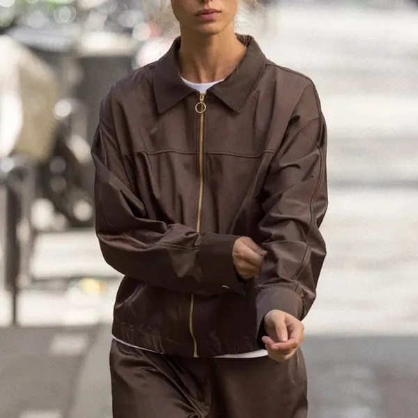 Zara NWT brown satin collared jacket - Image 12