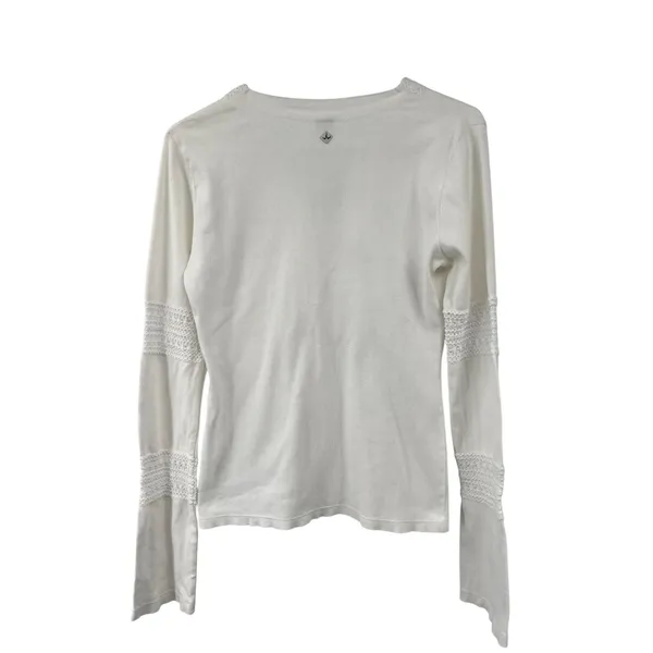 Vintage Prana Cream Blouse Womens Medium Used Organic Cotton Crochet Top - Image 2