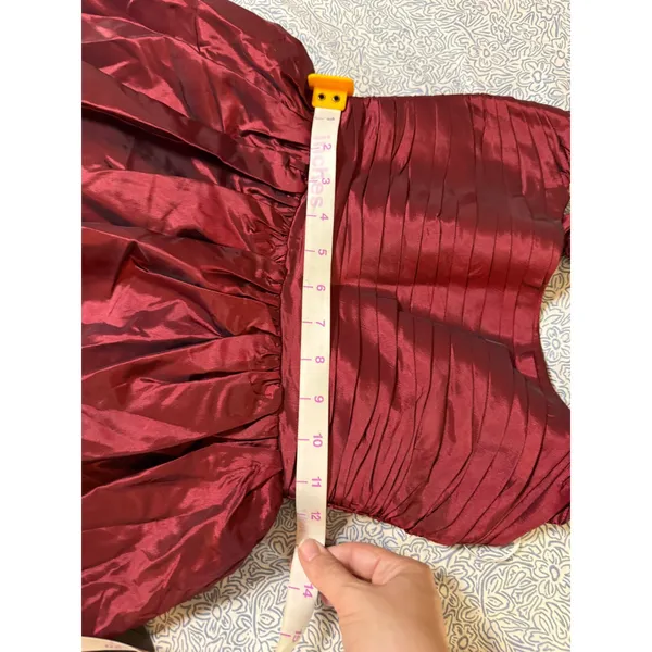 NWT Lulus Size XS Poised Passion Wine Red Taffeta Pleated Ruffled Midi Dress - Image 8