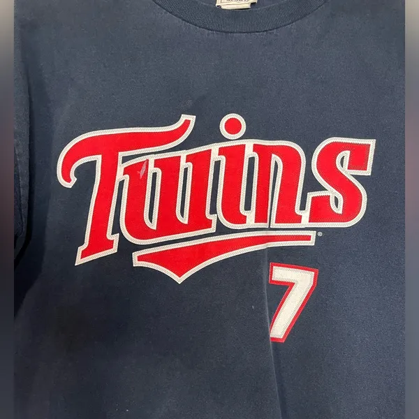 MN TWINS MLB Baseball Mauer #7 Vintage Tee Unisex Adult Sz L EUC - Image 2