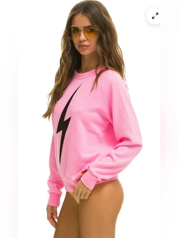 Aviator Nation Bolt Crew Logo Sweatshirt Crewneck Neon Pink Size M - Image 4