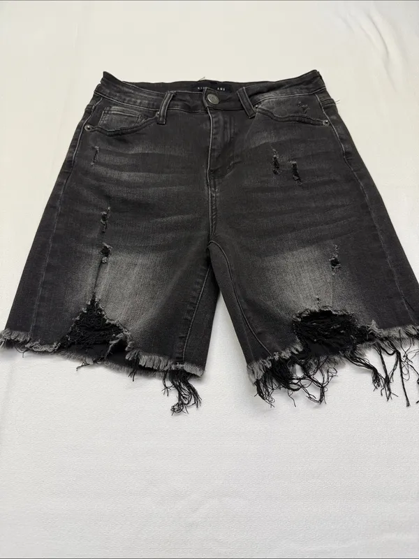 RISEN Black Denim Distressed Shorts - Image 4