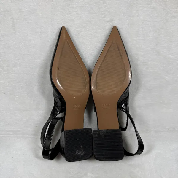ASOS Design Black Croc Embossed Pointed Toe‎ Slingback Block Heel Pumps Womens 7 - Image 4